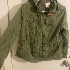 Army green canvas jacket with removable hood